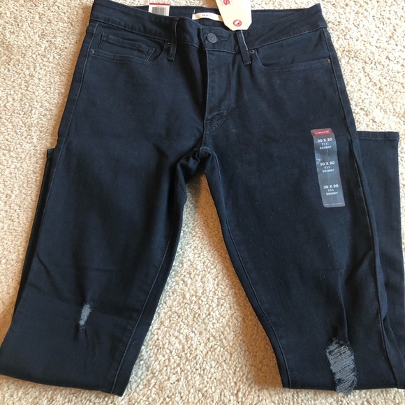 Levi’s 711 Skinny blue mid rise distressed denim jeans pants zip up 30 x 30 - Picture 5 of 9